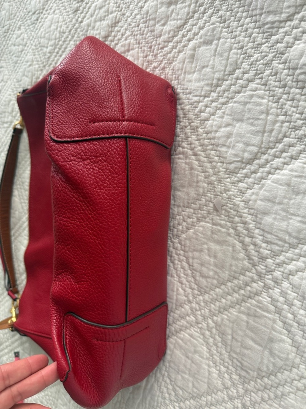 Tory Burch Perry Slouchy Hobo Bag Color Red Apple Pebbled Leather Women's - Picture 13 of 13